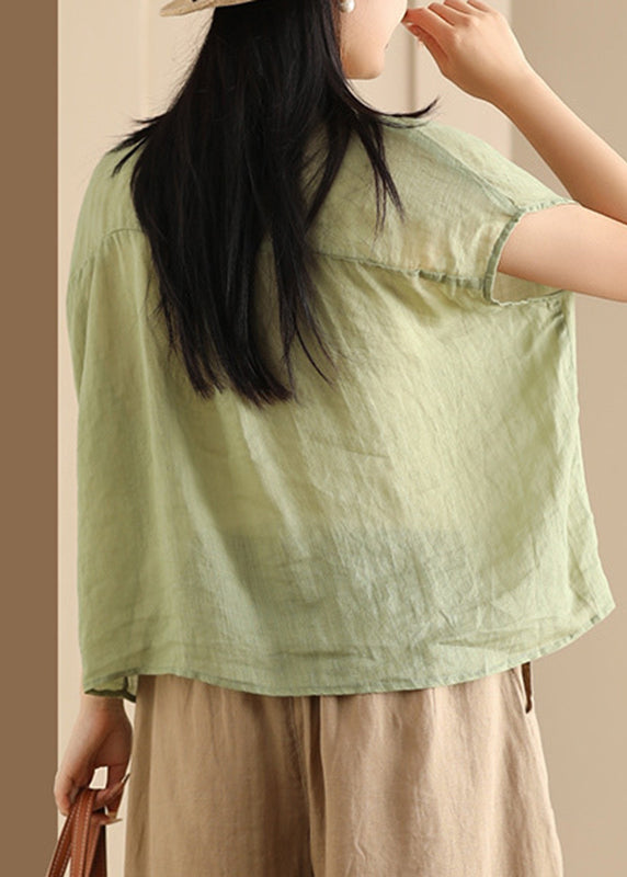 Fine Green O-Neck Patchwork Top Short Sleeve