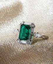 Fine Green Sterling Silver Zircon Crystal Square Rings