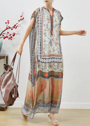 Fine Khaki Oversized Print Chiffon Beach Dress Summer