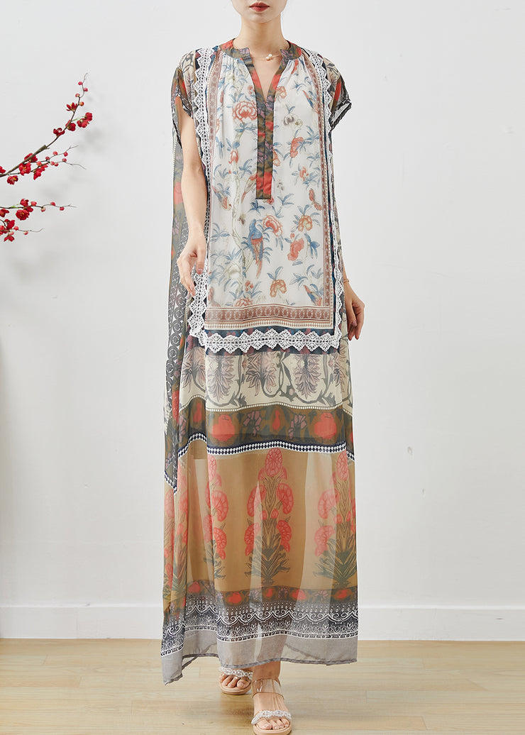 Fine Khaki Oversized Print Chiffon Beach Dress Summer