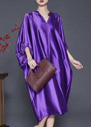 Fine Purple Side Open Draping Silk Vacation Dresses Spring