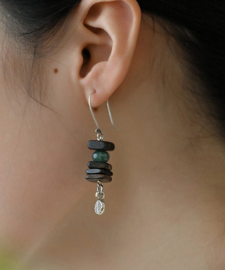 Fine Silk Sterling Silver Jade Leaf Drop Earrings