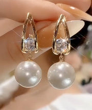 Fine White Stering Silver Alloy Zircon Pearl Drop Earrings