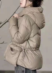 French Apricot Hooded Drawstring Duck Down Puffer Jacket Winter