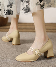 French Apricot One Word Buckle Floral Chunky Heel