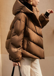 French Beige Pockets Duck Down Puffers Hooded Jackets Winter