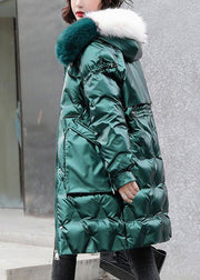 French Blackish Green Fur Collar Drawstring Duck Down Coat Winter