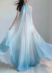 French Gradient Color Wrinkled Chiffon Long Dress Sleeveless