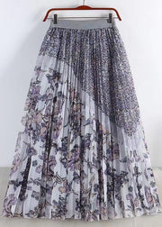 French Light Purple Print Elastic Waist Tulle Skirts Spring