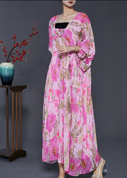 French Pink Oversized Print Chiffon Beach Dress Summer