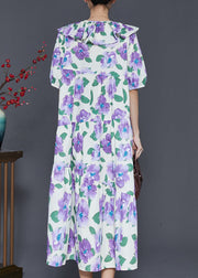 French Purple Peter Pan Collar Floral Cotton Maxi Dresses Summer