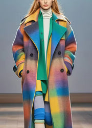 French Rainbow Oversized Double Breast Woolen Trench Fall