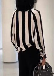 French Striped Asymmetrical Button Chiffon Blouses Spring