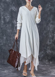 French White Asymmetrical Patchwork Knit Holiday Dress Spring