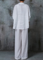 French White Oversized Pockets Cotton Two Pieces Set Summer