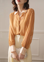 French Yellow Peter Pan Collar Dot Chiffon Blouse Spring