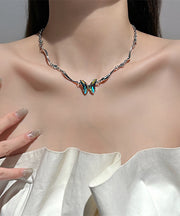 Gradient Color Silk Stainless Steel Butterfly Pendant Necklace