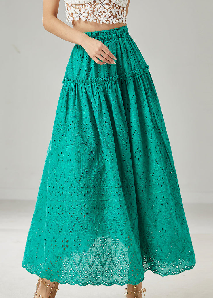 Green Cotton Skirts Ruffled Exra Large Hem Summer