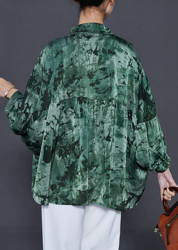 Green Tie Dye Chiffon Shirts Oversized Summer