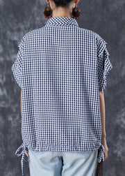 Grey Plaid Cotton Shirt Oversized Drawstring Summer