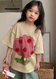 Handmade Apricot Print Girls Top Short Sleeve