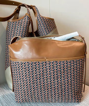 Handmade Apricot Print Patchwork Faux Leather Tote Handbag