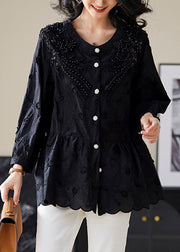 Handmade Black Embroidered Nail Bead Shirts Fall