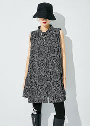 Handmade Black Oversized Print Cotton Shirts Sleeveless