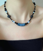 Handmade Blue Bamboo Joint Beading Graduated Bead Necklace