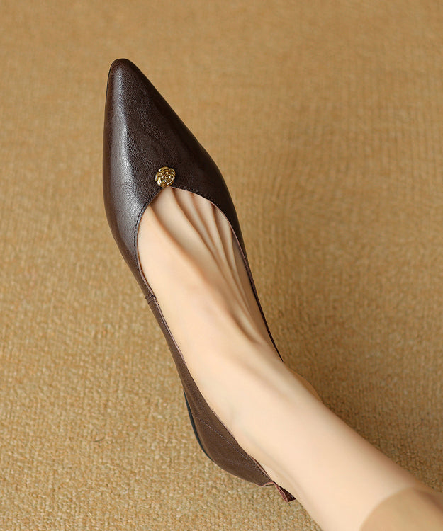 Handmade Brown Sheepskin Flat Feet Shoes Pointed Toe