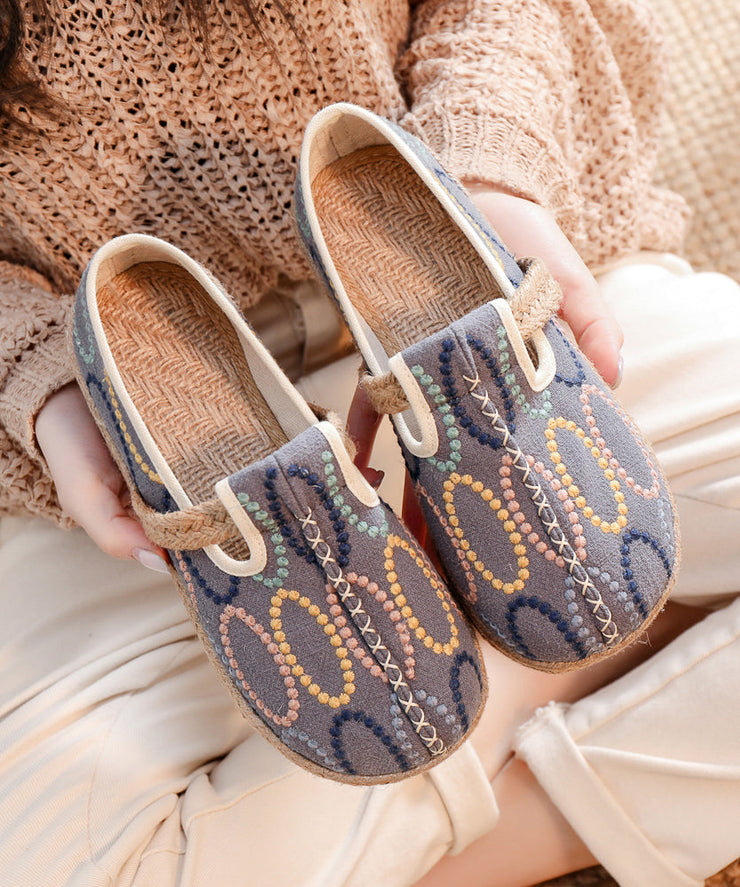 Handmade Comfy Black Embroidery Splicing Flat Shoes