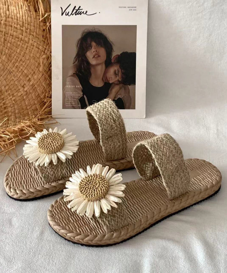 Handmade Grass Woven Flower Beach Slippers 2024 Summer New