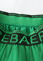 Handmade Green Alphabet Print Elastic Waist Tulle Skirt Spring