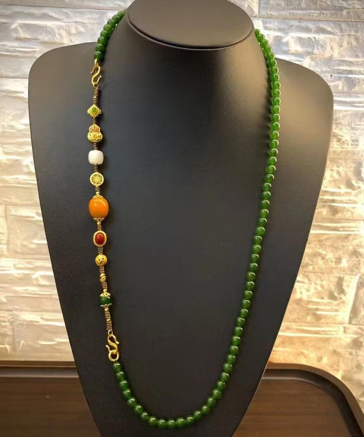 Handmade Green Hand Woven Beading Gem Stone Detachable Necklace