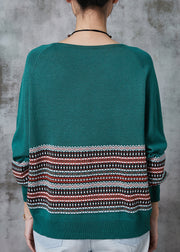 Handmade Green O-Neck Striped Knit Sweaters Spring