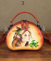 Handmade Paitings Heart-shaped Calf Leather Tote Handbag