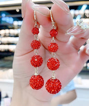 Handmade Red Copper Zircon Tassel Drop Earrings