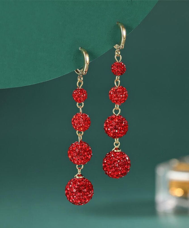 Handmade Red Copper Zircon Tassel Drop Earrings