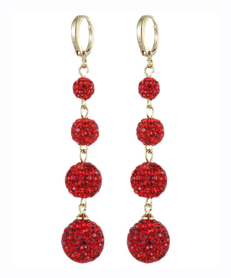 Handmade Red Copper Zircon Tassel Drop Earrings