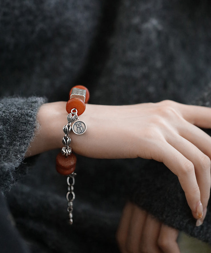 Handmade Red Sterling Silver Beeswax Tassel Charm Bracelet