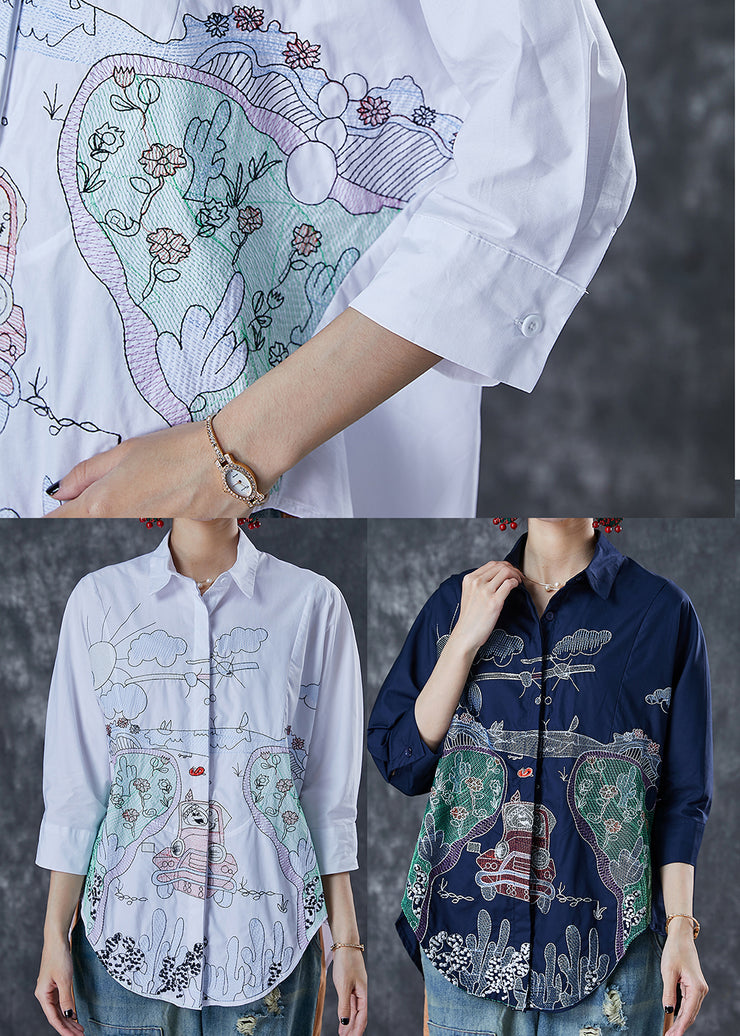 Handmade White Embroidered Cotton Shirts Summer