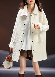 Italian Beige Peter Pan Collar Tassel Patchwork Velour Coats Fall