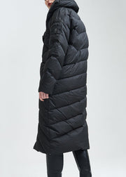 Italian Black Asymmetrical Zippered Duck Down Coat Winter