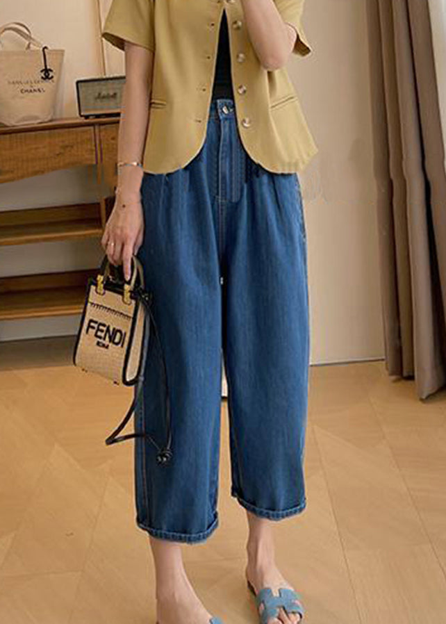 Italian Blue Pockets Denim Wide Leg Pants Summer