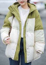 Italian Green Zip Up Patchwork Duck Down Puffer Hooded Jacket Winter