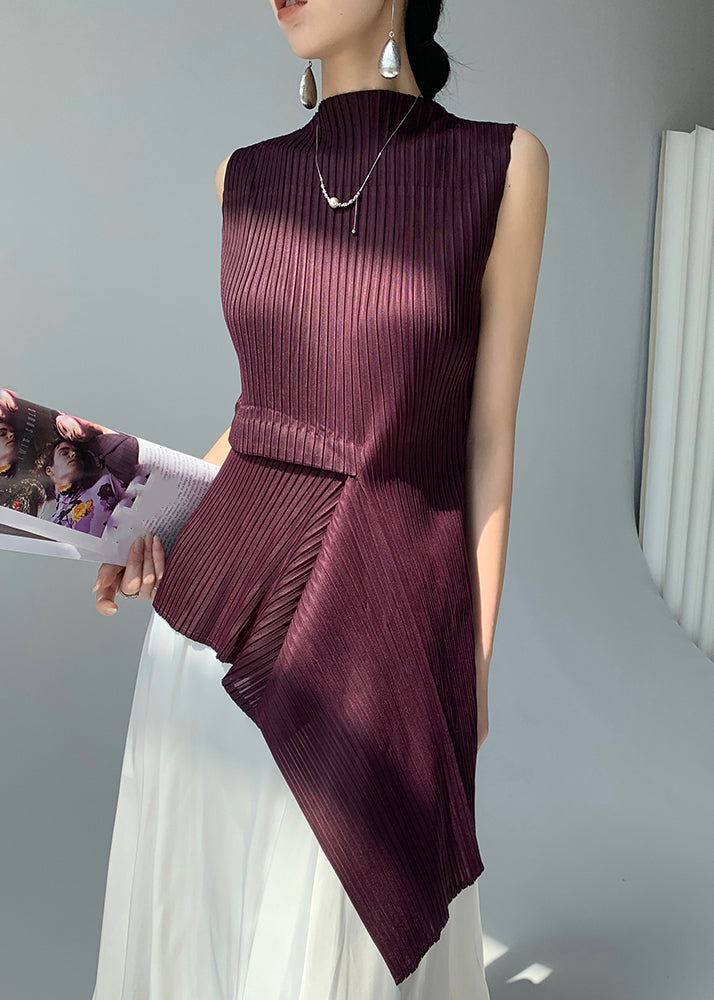 Italian Purple Turtleneck Asymmetrical Patchwork Tops Summer