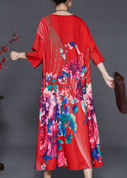 Italian Red Oversized Floral Silk Dresses Summer