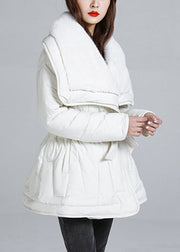 Italian White Peter Pan Collar Tie Waist Duck Down Winter Coats