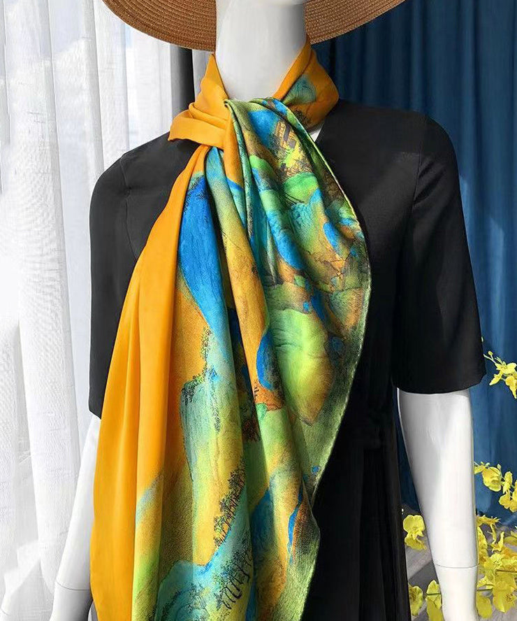 Italian Yellow Print Comfy Versatile Silk Scarf