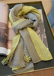 Italian Yellow Tasseled Patchwork Cozy Cotton Scarf